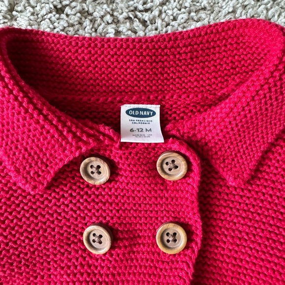 Old Navy Baby Sweater Red Double-Breasted Jacket Red Cardigan size 6-12 months - Picture 5 of 6
